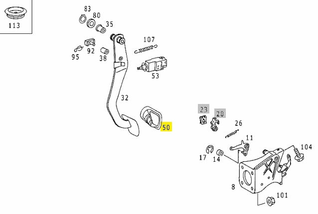 Brake Pedal Rubber Cover - Mercedes-Benz R107 / R129/ W100 / W114 / W115 / W116 / W123 / W124 / W126 / W140 / W163 / W201 / W215 / W219 (A1232910082)