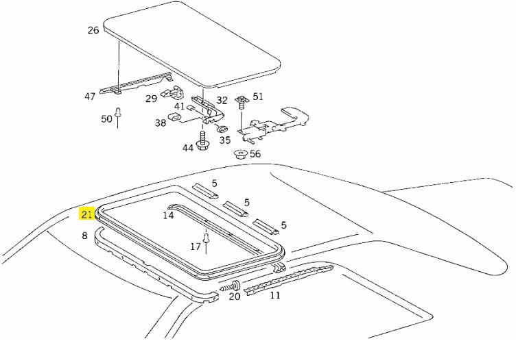 Sunroof Sliding Seal - Mercedes Benz W124 / W201 / W202 / W203 (A1247800298)