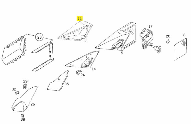 Outside Rear View Mirror Cap RIGHT (co-driver's side) - Mercedes Benz W124 / W201 (A1248110461)