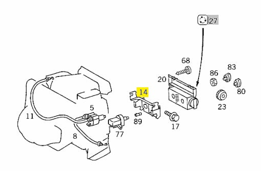 Heater Operating Unit Mounting Bracket - Mercedes Benz W124 (A1248330314)