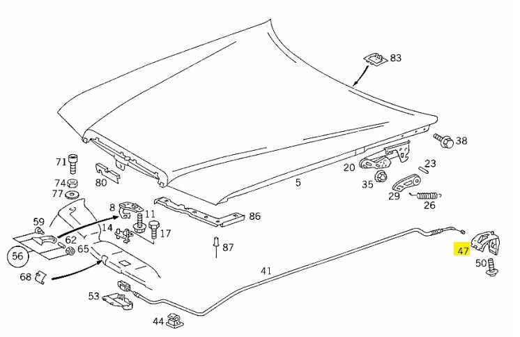 Hood Release Handle - Mercedes Benz W124 / W463 (A1248800120)