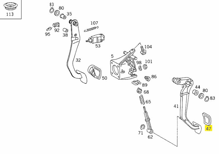 Clutch Pedal Rubber Cover - Mercedes-Benz R129 / W124 / W140 / W163 / W201 / W202 / W208 (A2012910282)