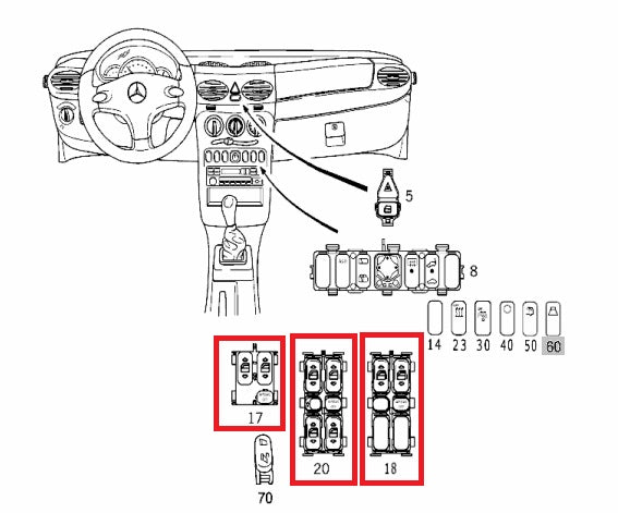 Window Switch Replacement Button (repair kit) - Mercedes Benz W168 / W202 / W208 / W210