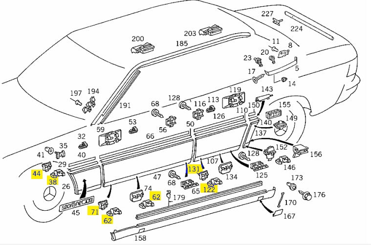 Panelling Fastener Button (10 pcs) - Mercedes Benz W124 / W201 (A0019884981 + A0019885181)