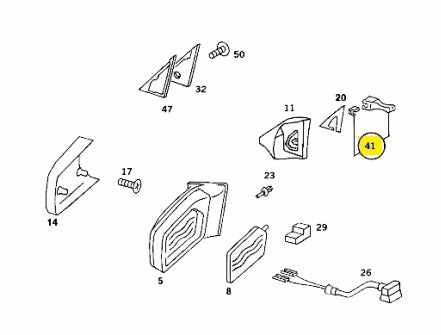 Outside Rear View Mirror Operation Handle - Mercedes Benz R107 / W114 / W115 / W116 / W123 / W126 (A1238100854)